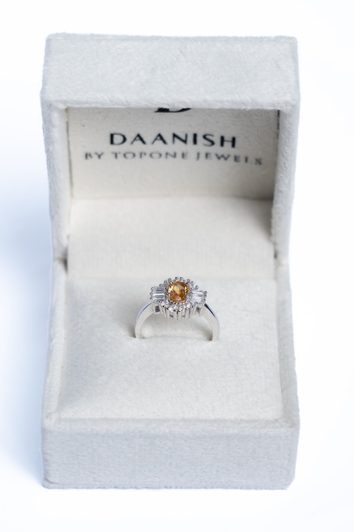 Citrine And Zircon Geometric Ring