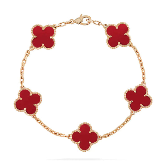 Clovers 5 Motifs Carnelian Bracelet