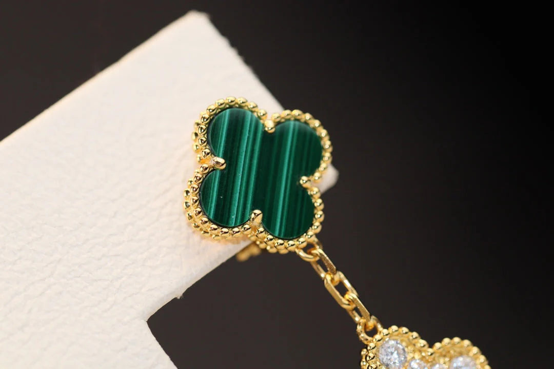 Clovers Malachite Diamond 3 Motif Earrings