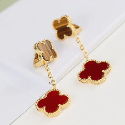 Clover Tiger's Eye and Carnelian 2 Motif Earrings