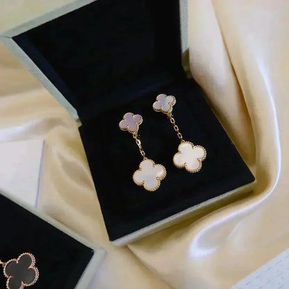 Clovers 2 Motif White MOP Earrings