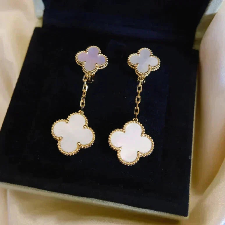 Clovers 2 Motif White MOP Earrings