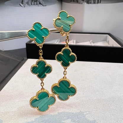 Clovers Malachite 3 Motifs Earrings