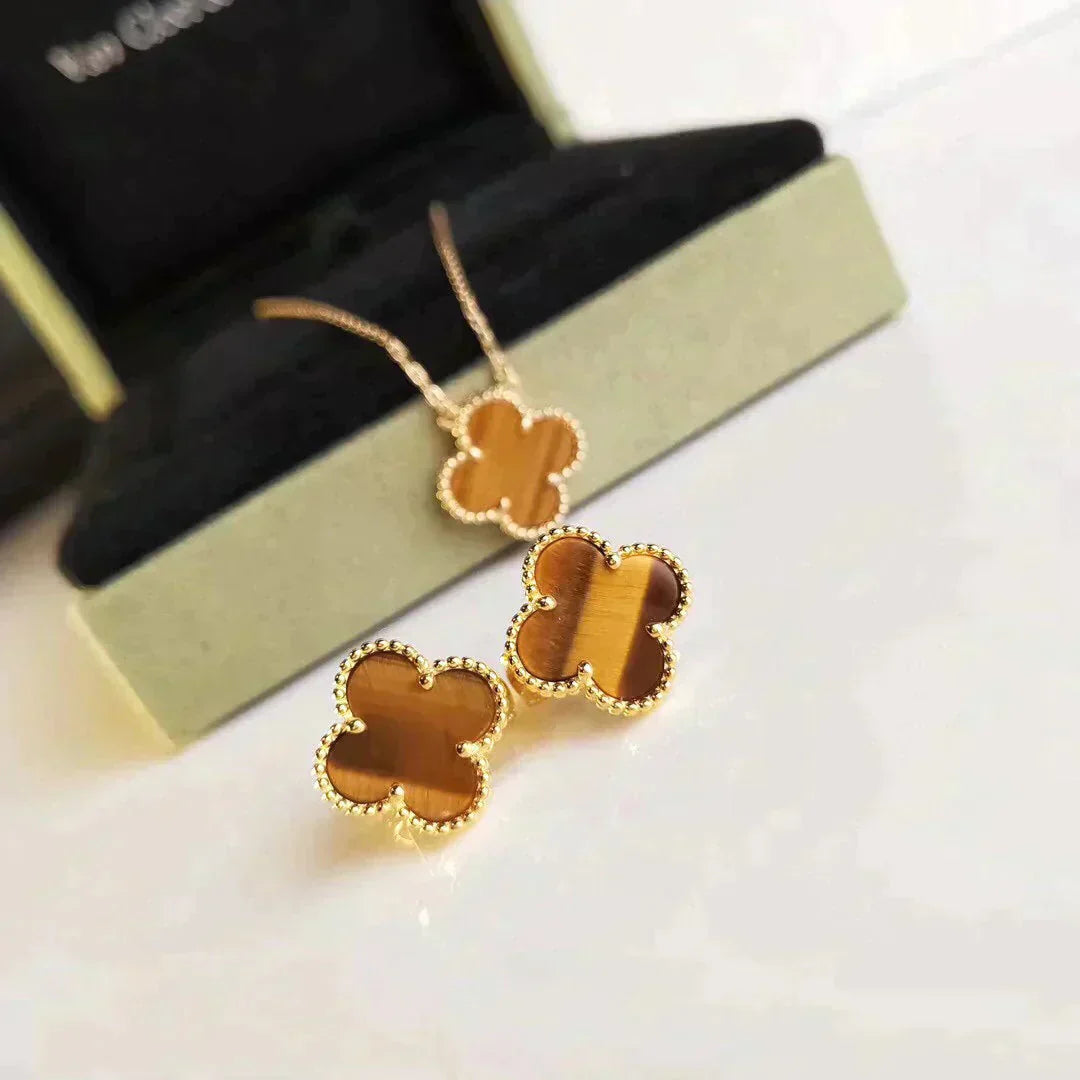 Clover Tiger's Eye Stud Earrings