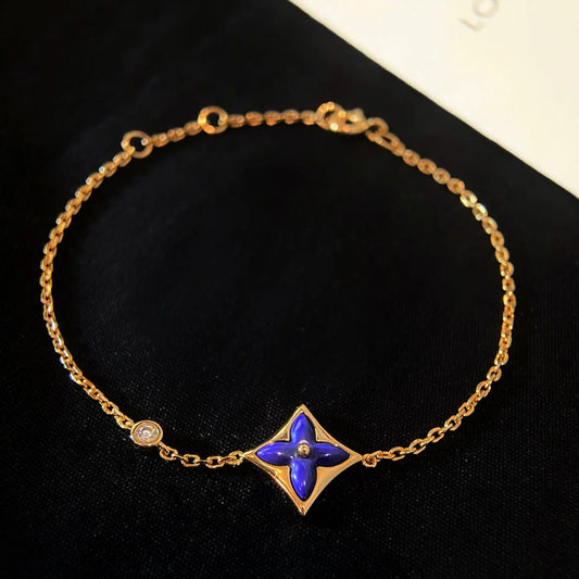 Star 1 Diamond Blue Agate Gold Bracelet