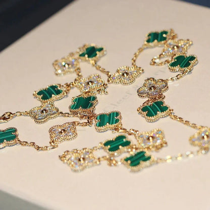 Clovers 20 Motifs Diamond Malachite Necklace