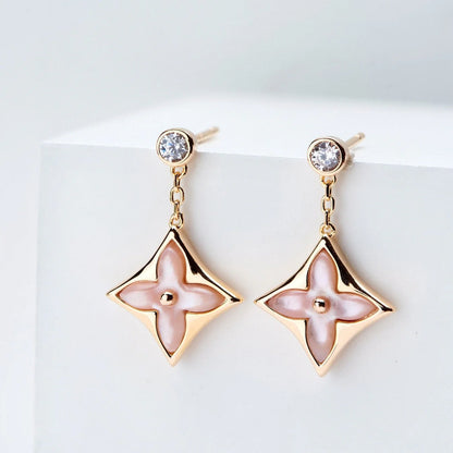 Double Star MOP Diamond Drop Earrings