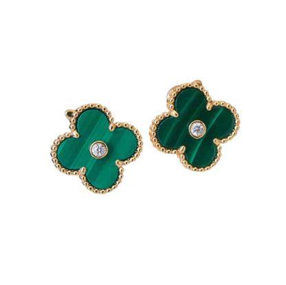 Clovers 1 Motif Malachite and Diamond Earrings