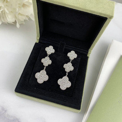 Clovers 3 Motif Diamond Drop Earrings