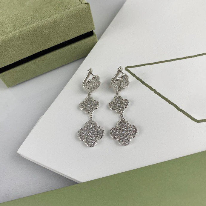 Clovers 3 Motif Diamond Drop Earrings