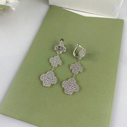 Clovers 3 Motif Diamond Drop Earrings