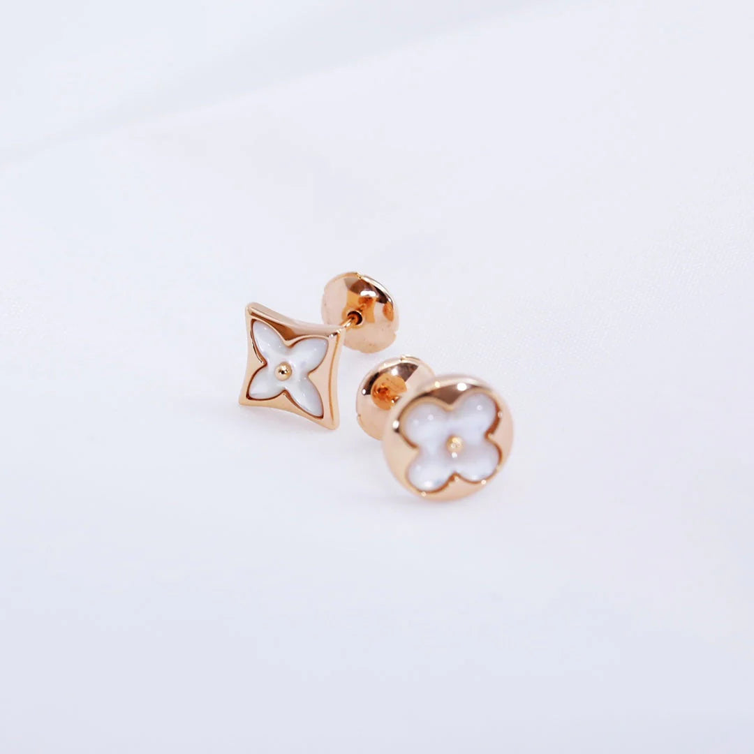 Star and Sun Gold Stud Earrings