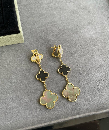 Clovers 3 Motif Onyx MOP Earrings