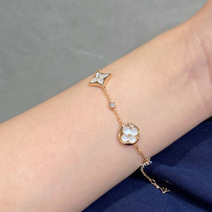 Star and Sun 4 Motif White MOP Diamond Bracelet