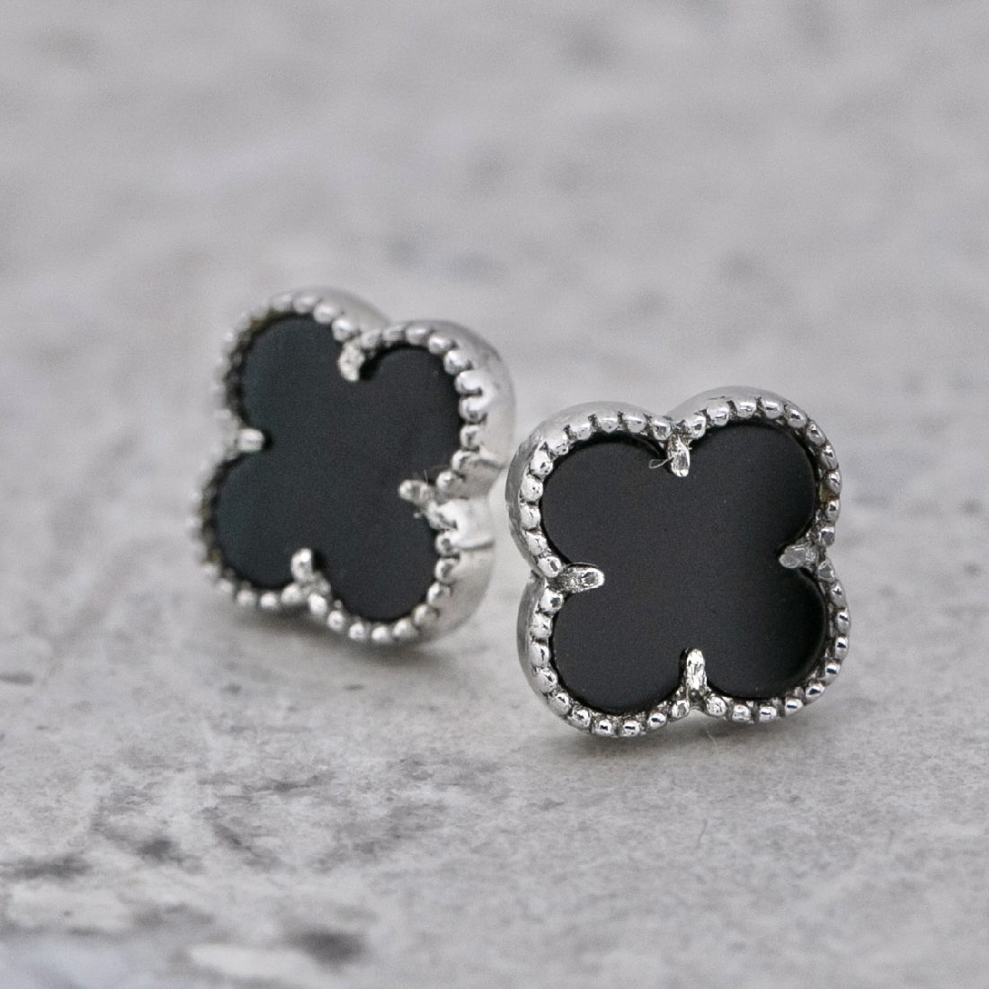 Clover Onyx Stud Earrings