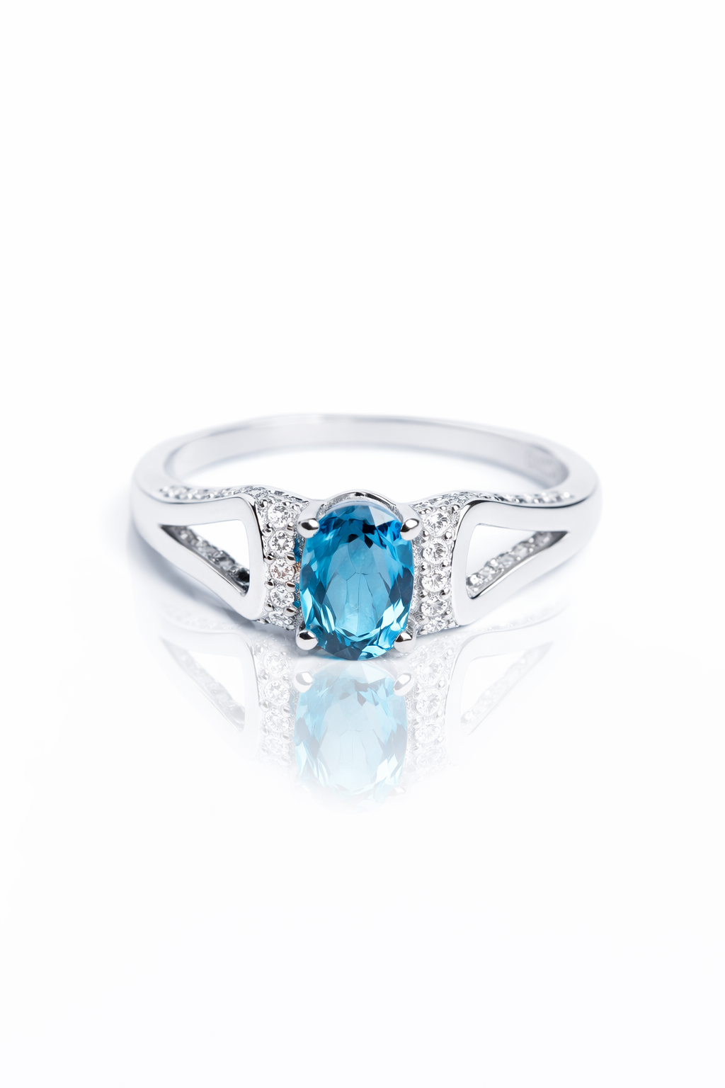 Blue Topaz And Zircon Curve Ring
