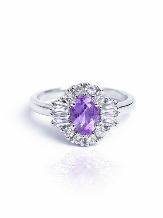 Amethyst And Zircon Geometric Ring
