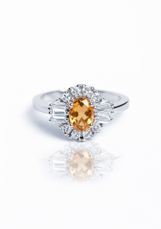 Citrine And Zircon Geometric Ring