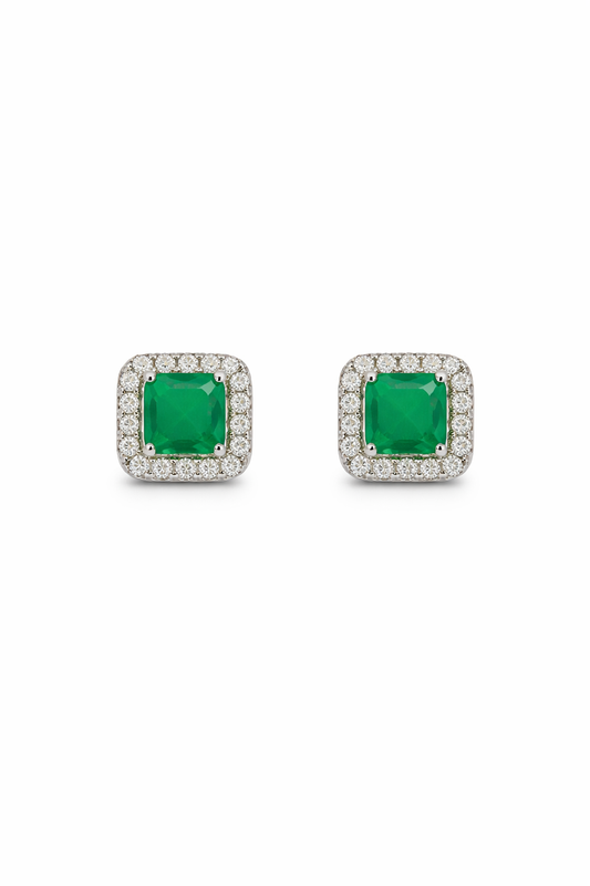 Emerald Cushion Stud Earrings