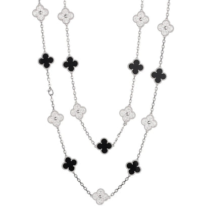 Clovers 20 Motifs Diamond Onyx Necklace