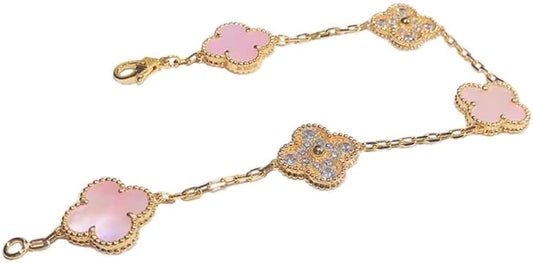 Clovers 5 Motifs Pink MOP and Diamond Bracelet