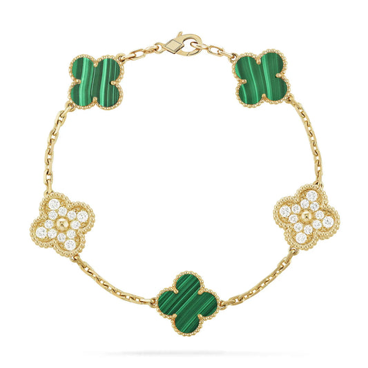 Clovers 5 Motifs Malachite and Diamond Bracelet