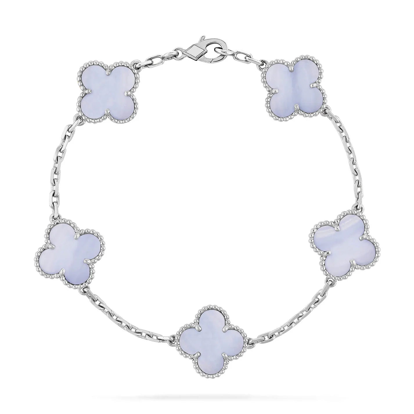 Clovers 5 Motifs Purple Chalcedony Bracelet