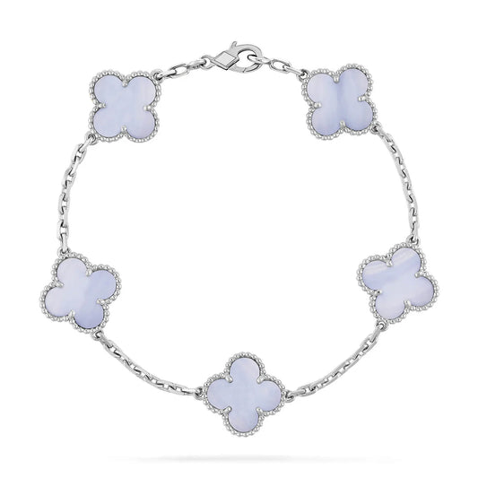 Clovers 5 Motifs Purple Chalcedony Bracelet