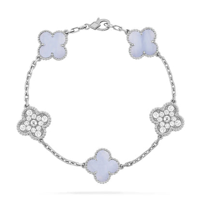 Clovers 5 Motifs Purple Chalcedony and Diamond Bracelet