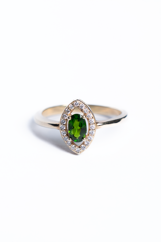Peridot And Zircon Leaf Ring