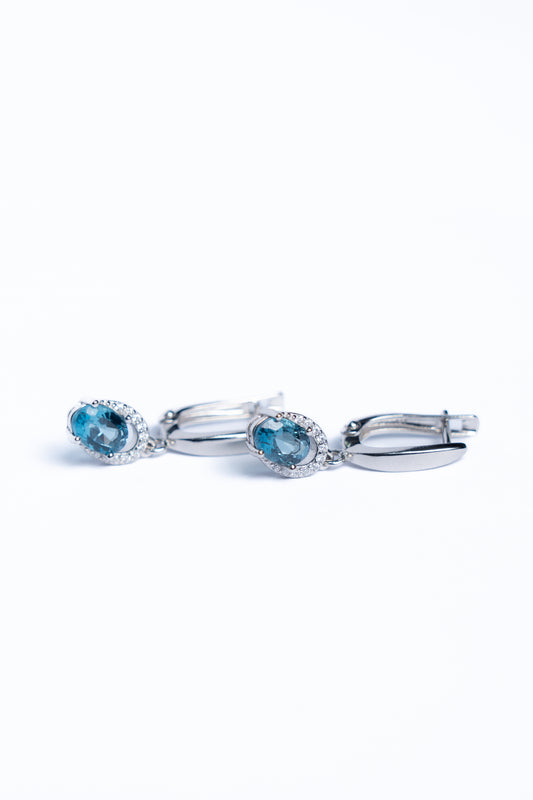 Blue Topaz And Zircon Drop Earrings