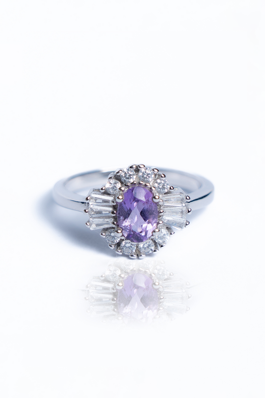Amethyst And Zircon Geometric Ring