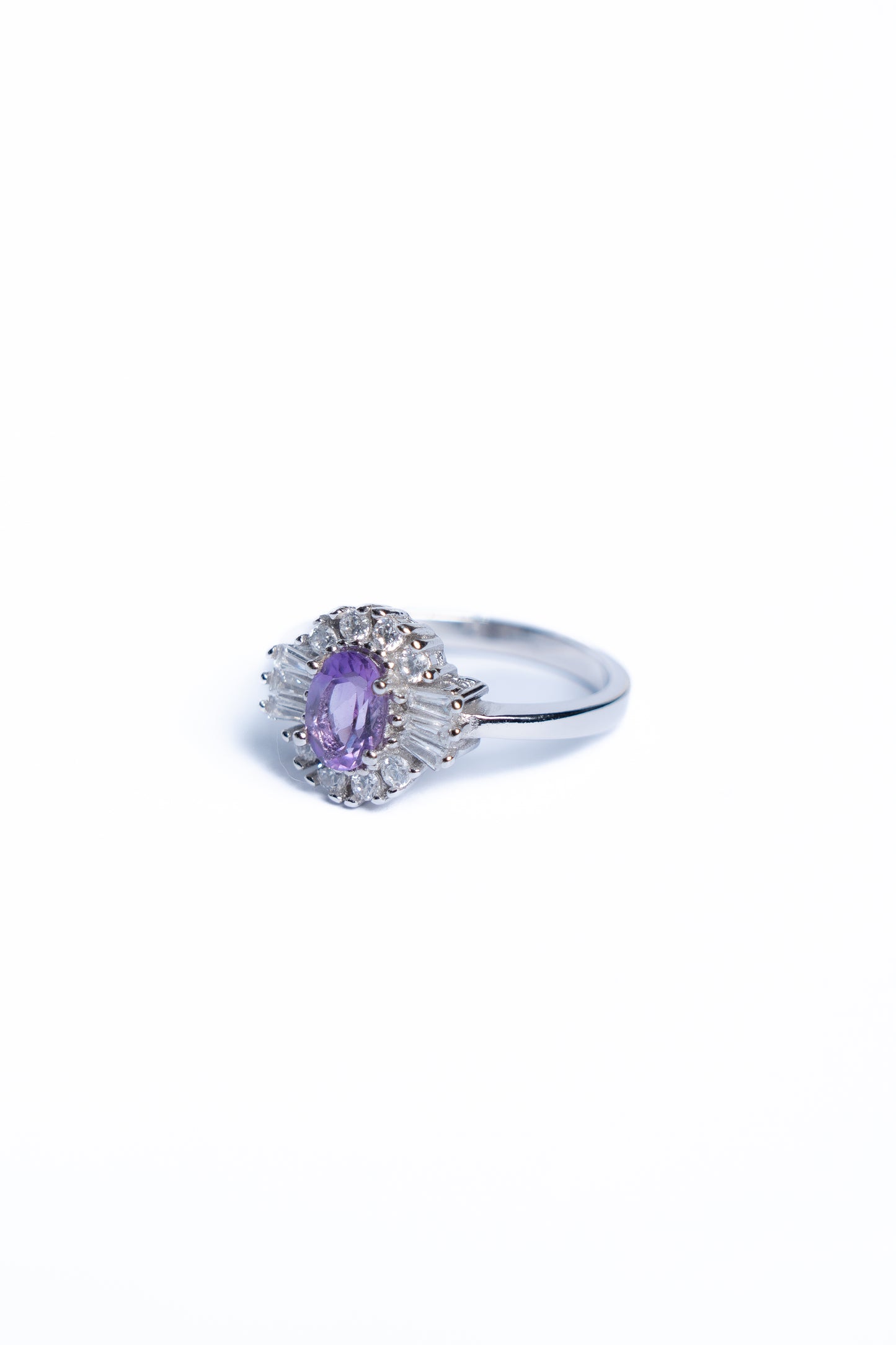 Amethyst And Zircon Geometric Ring