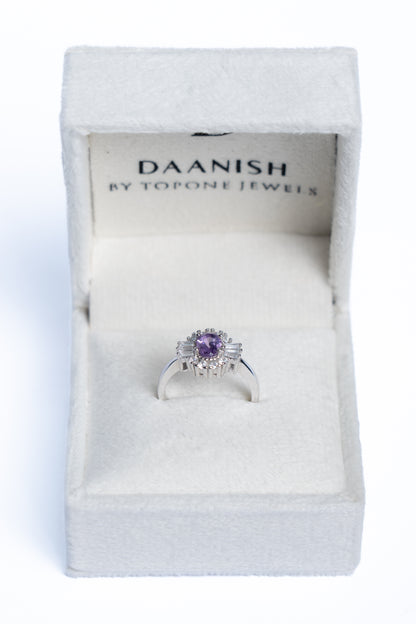 Amethyst And Zircon Geometric Ring