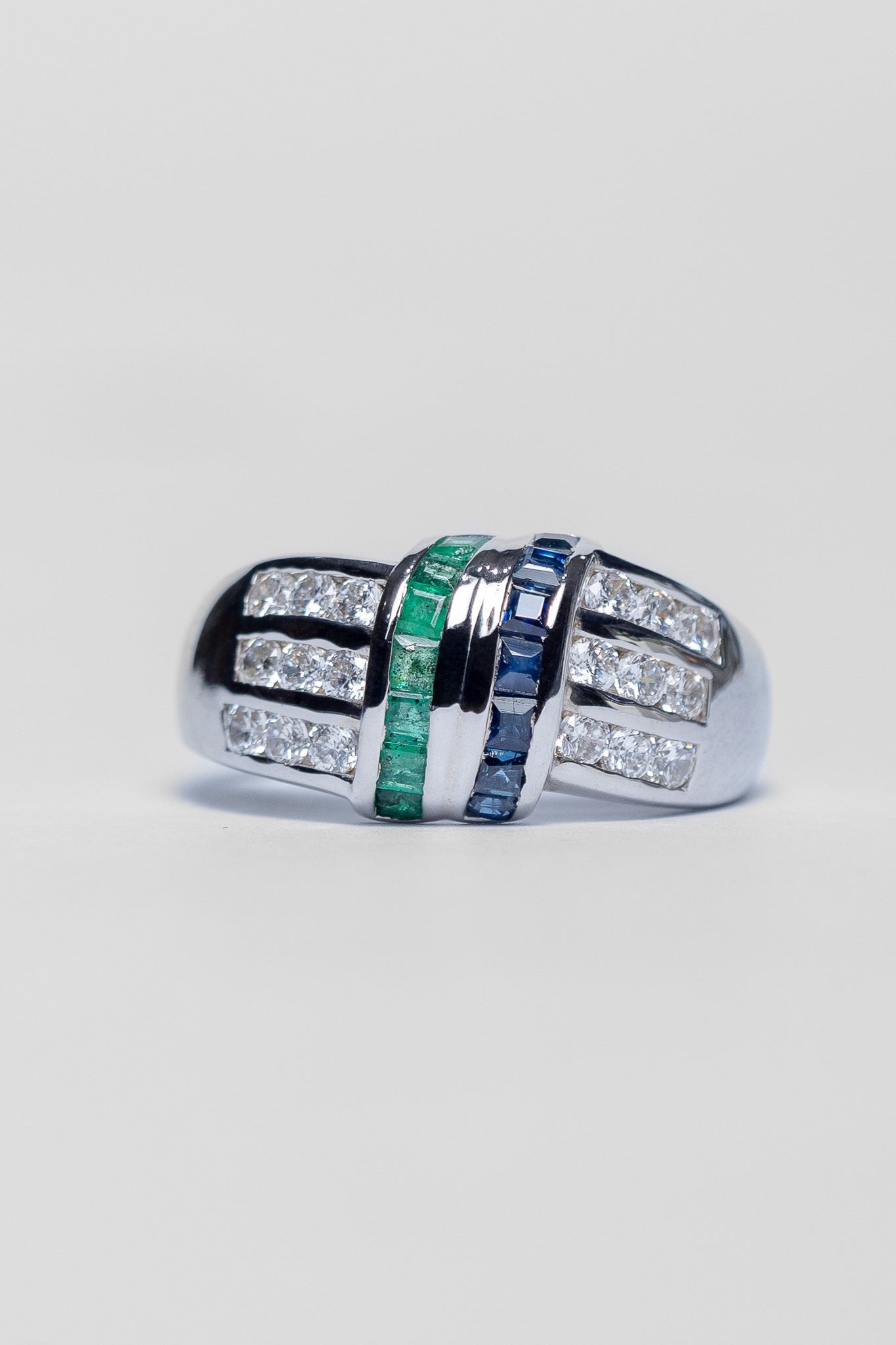 Blue Sapphire and Emerald Ring