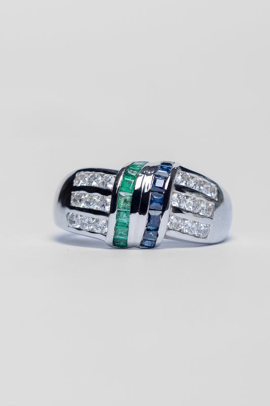 Blue Sapphire and Emerald Ring