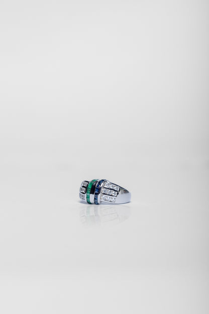 Blue Sapphire and Emerald Ring