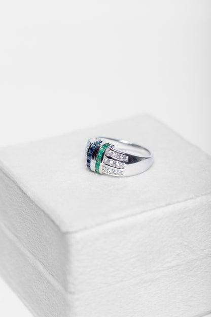 Blue Sapphire and Emerald Ring