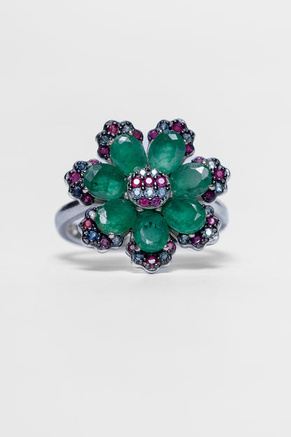 Emerald Flower Ring