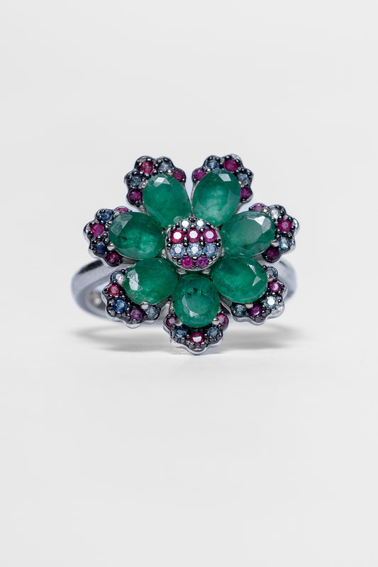 Emerald Flower Ring