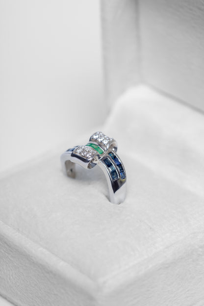 Blue Sapphire and Emerald Ring