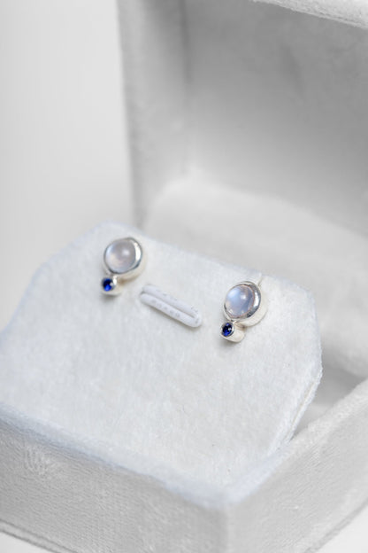 Moonstone and Blue Sapphire Earrings