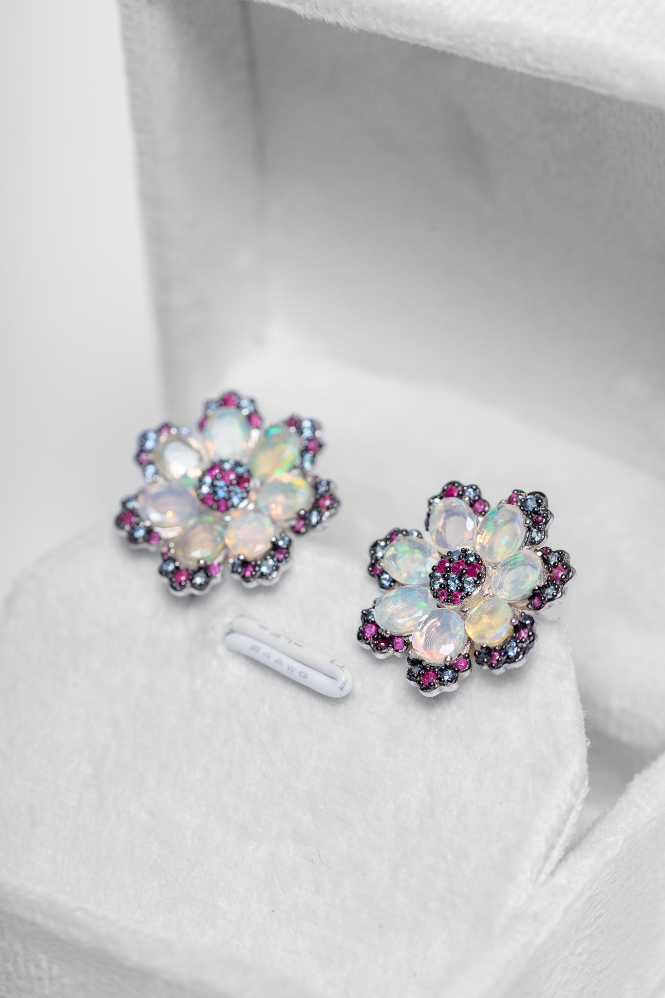 Opal and Ruby Flower Earrings