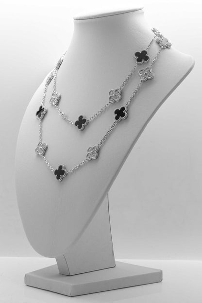 Clovers 20 Motifs Diamond Onyx Necklace