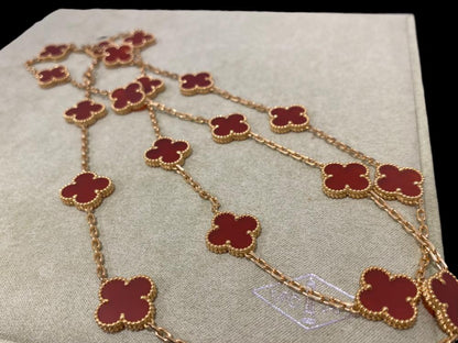 Clovers 20 Motif Carnelian Necklace