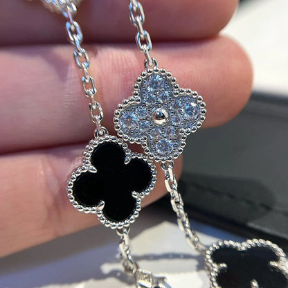 Clovers 5 Motifs Onyx and Diamond Bracelet