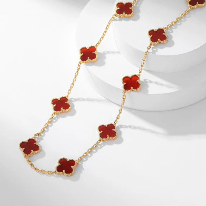 Clovers 10 Motifs Carnelian Necklace