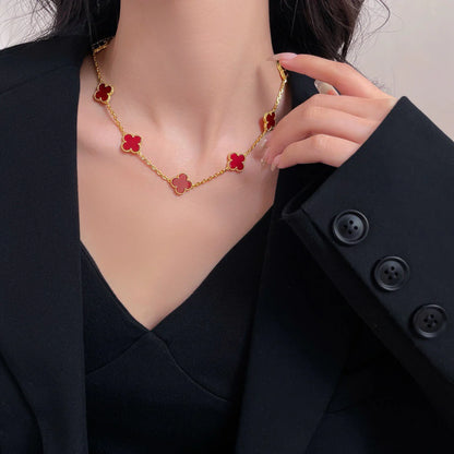 Clovers 10 Motifs Carnelian Necklace