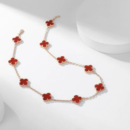 Clovers 10 Motifs Carnelian Necklace