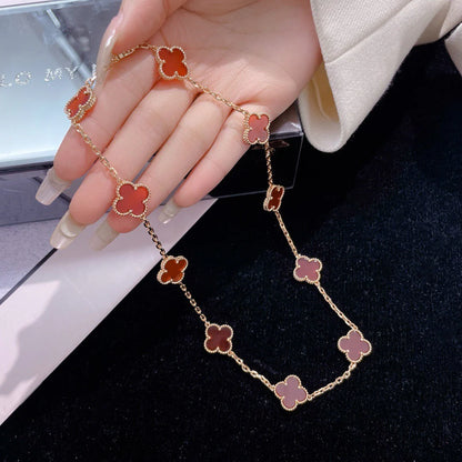 Clovers 10 Motifs Carnelian Necklace